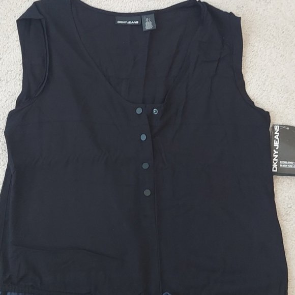 DKNY Sleeveless Camo Drawstring-Waist Jumpsuit in Blue & Black Sz L - Picture 4 of 14